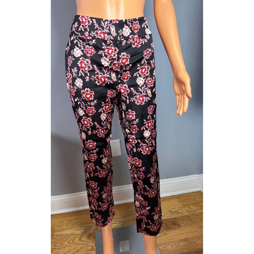 Ann Taylor Pants Size 2 NWT Black Red Floral Crop Ankle Trouser Stretch Work